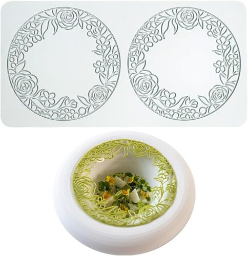 JEXNOVASHOP-Tapis de dentelle en silicone, moule d'impression de processus de sucre gâteau comestible Molecule cooking decor, 2 trous anneau de roses