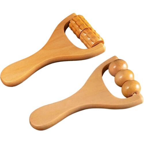 Kal-Lot De 2 Rouleaux De Massage Manuel En Bois -Pour Le Dos, La Cellulite -Convient Pour Les Jambes, Les Mains, La Taille -Marron Jaune