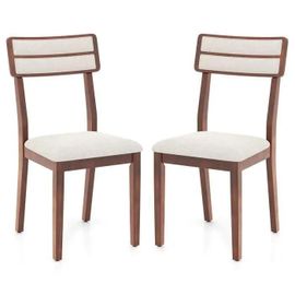 Costway Lot De 2 Chaises De Salle À Manger Rembourrées Avec Dossier Haut - Pieds En Bois De Caoutchouc Noyer