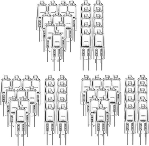 Kal-Lot De 60 Ampoules Halogènes G4 20 W 12 V 2 Broches Transparentes Pour Éclairage De Cuisinière, Feux De Signalisation, Rails