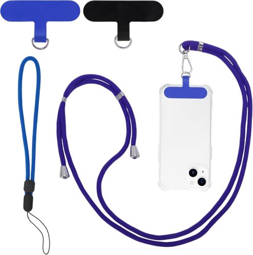 KAL-Ensemble Chaîne De Téléphone Portable Universelle, Dragonne Téléphone Portable Avec 2 Patchs Universels, Chaîne Téléphone Portable Pour Étui Smartphones Standard, Bleu Profond