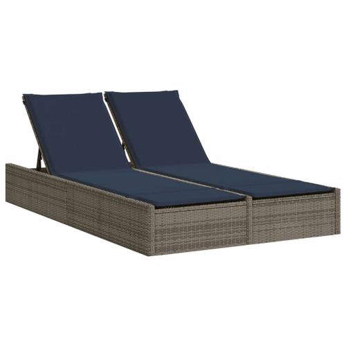 Vidaxl Chaise Longue Double Avec Coussins Gris Résine Tressée