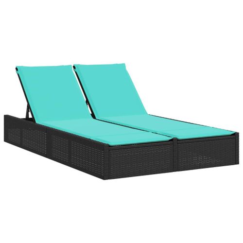 Vidaxl Chaise Longue Double Avec Coussins Noir Résine Tressée