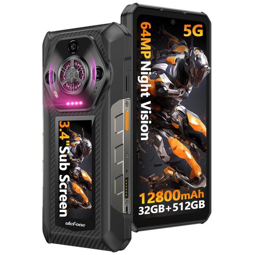 Ulefone Armor 30 Pro 5G Téléphone Portable Incassable, 3,4"" Écran Secondaire,32Go+512Go Noir