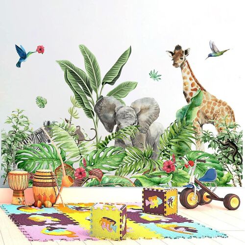 Un ensemble d'autocollants muraux animaux et plantes, décoration murale pour chambre à coucher, salon, bureau