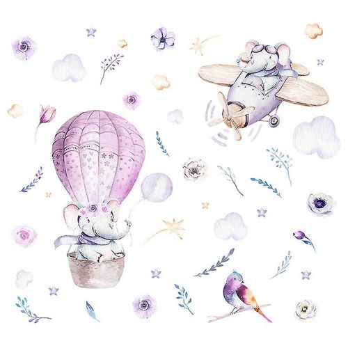 Un Ensemble D'autocollants Muraux En Forme De Montgolfière, D'avion, De Nuages, D'éléphants Pour Chambre D'enfant, Décoration Murale Pour Salon, Bureau, Cuisine