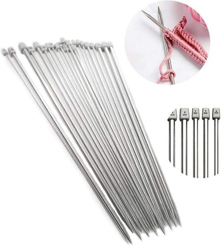 Aiguilles à tricoter, 11 paires, pointe unique, en acier inoxydable, kit de tricot, longues aiguilles à tricoter, outils de tissage DIY, aiguille à tricoter, 35 cm