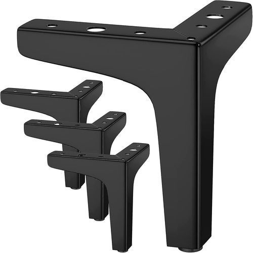 Lot De 4 Pieds De Meuble, Charge Jusqu'à 800 Kg, Pied De Table Triangulaire En Métal De 13 Cm, Avec 16 Vis Et 4 Protections De Pieds, Noir