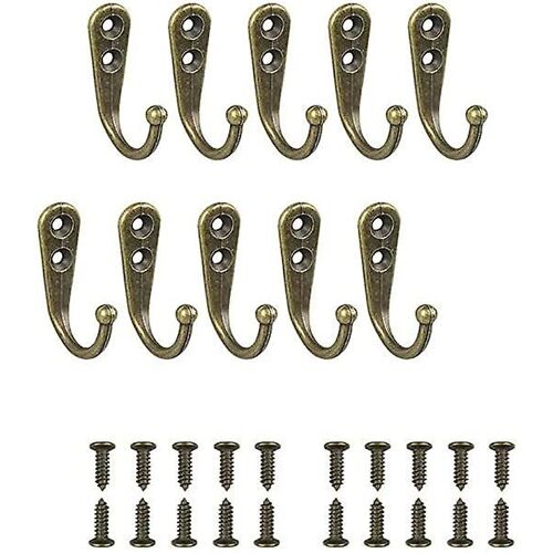 Lot de 10 crochets muraux simples en bronze pour porte-manteau, couleur bronze, équipés de vis de montage