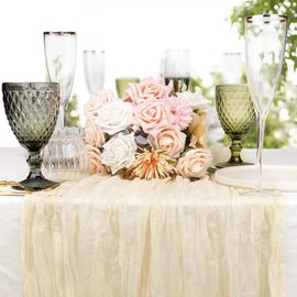 Chemins de table en étamine,90x400cm - Pour mariage, fête prénuptiale, fête prénatale, fête d'anniversaire, décoration de table(beige)