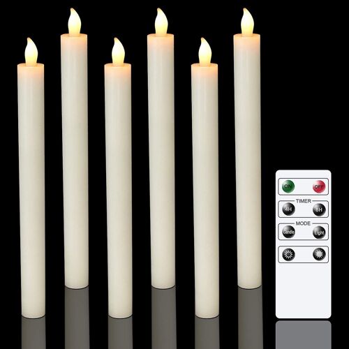 Lot de 6 bougies LED à piles avec télécommande et minuterie, cire véritable, lumière blanche chaude vacillante pour fenêtre, décoration de Noël, maison, mariage, ivoire