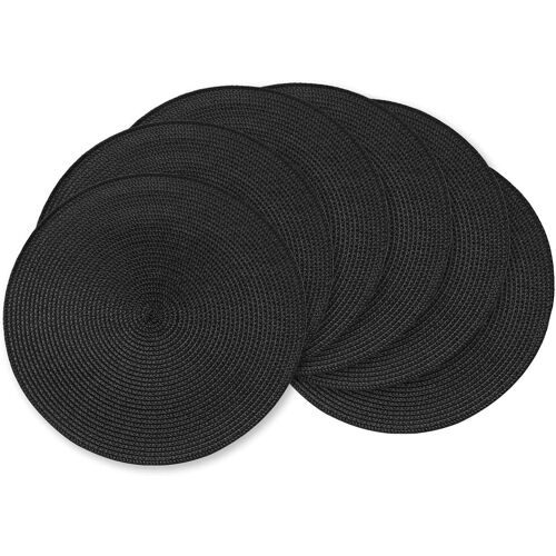 Sets De Table Ronds Tressés De 33,8 Cm, Sets De Table Ronds Pour Tables À Manger, Sets De Table Tissés En Polypropylène Résistants À La Chaleur, Lot De 6 (Noir)