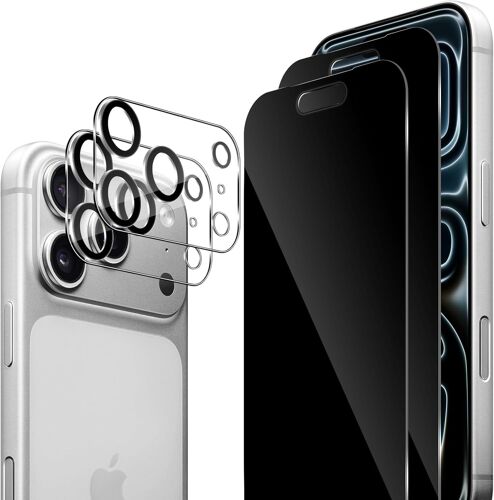 JGD-Protection Écran Anti-Espion pour iPhone 17 Pro, 2 Pièces Anti-Spy Film Verre Trempé ¿ 2 Pièces Caméra Arrière Protecteur, Protection D'écran Anti-Rayures Installation Facile