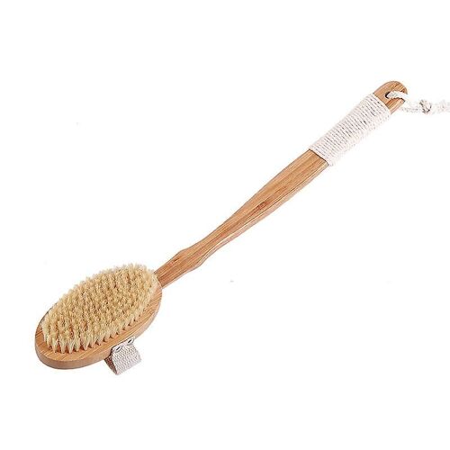 Brosse Sèche Pour Le Corps, Brosse De Bain Pour Le Dos Avec Poils Naturels, Brosse De Douche, Longue Poignée Amovible, Brosse En Bois Efficace Pour Le Brossage À Sec Ou Humide (Corde De Chanvre) 