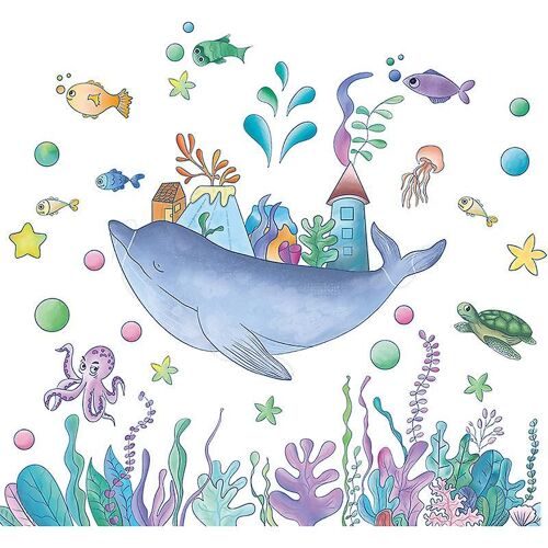 Lot d'autocollants muraux décoratifs représentant le monde sous-marin, pour chambre à coucher ou salle de bain