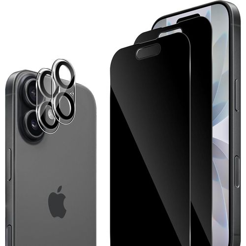 Anti-Spy Screen Protector For Iphone 17,2 Pieces Anti-Spy Tempered Glass Film + 2 Pieces Rear Camera Protector,Anti-Scratch Screen Protector Easy Installation