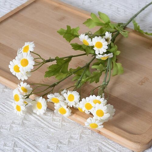 1 branche de fleurs artificielles, marguerites avec vase, bouquet de marguerites artificielles soyeuses pour la maison, le bureau, la décoration de mariage, les centres de table