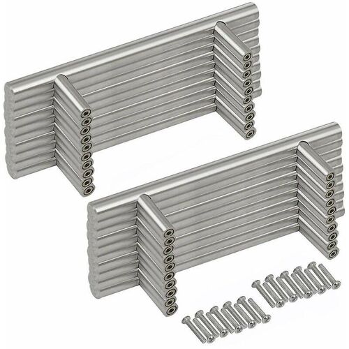 Lot de 20 poignées de porte en T pour armoire de cuisine, en acier inoxydable, entraxe de 64 mm