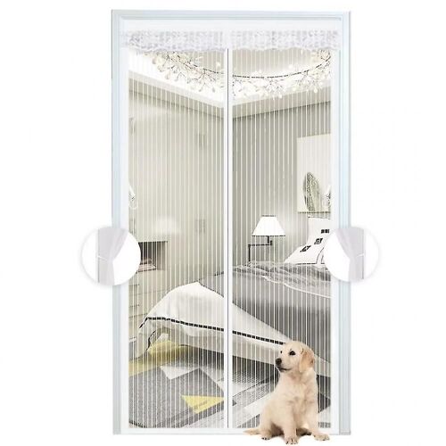 Moustiquaire magnétique blanche, rideau en maille, porte entièrement fermée, fermeture automatique pour balcon, installation facile, 100 x 210 cm