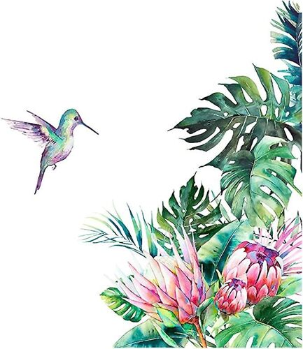 Autocollant mural plante verte, autocollant mural tropical, autocollant mural auto-adhésif amovible à faire soi-même, autocollants muraux aquarelle, décoration pour la maison et le Roo