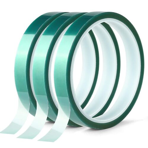 Lot de 3 rouleaux de ruban de masquage en polyester haute température vert avec revêtement en poudre PET, idéal pour la peinture (15 mm x 33 m)