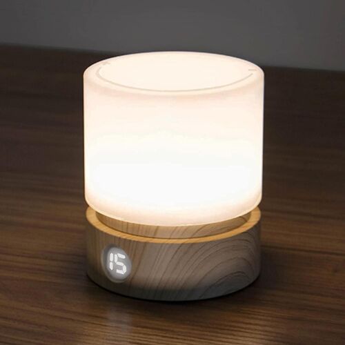 Veilleuse Smilodon avec minuterie, petite lampe de chevet, veilleuse LED pour enfants, veilleuse pour bébé, grain de bois, intensité variable, batterie, rechargeable [Énergie