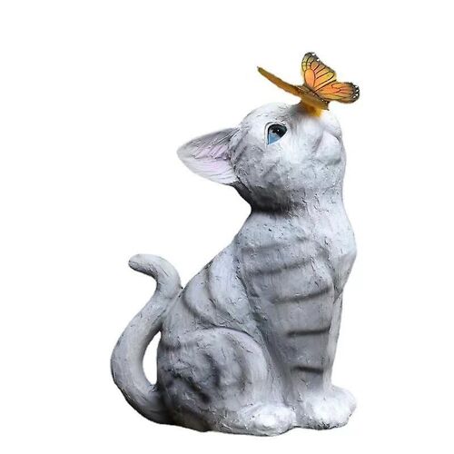 1 Lampe Solaire D'extérieur Créative En Forme De Chat Et De Papillon, Décoration De Jardin, Ornement En Résine, 13 X 18 X 26 Cm