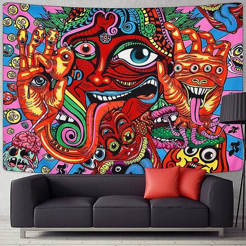 Tapisserie Murale Psychédélique Arabesque, Tapisserie Murale Hippie, Tapisseries À Motifs Rétro Abstraits, Tapisserie Fractale Magique Pour Chambre À Coucher, Salon (15