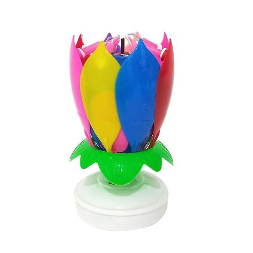 Bougies musicales en forme de fleur de lotus pour gâteau Les bougies musicales rotatives doubles s'ouvrent, tournent et jouent à la décoration du gâteau pour la fête d'anniversaire