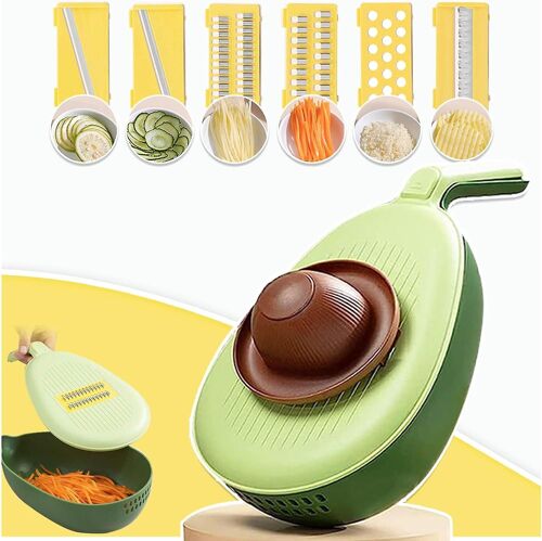 Coupe-Légumes Manuel Multifonction : Coupe-Fruits Et Légumes 6 En 1 Avec Récipient Et Lame De Coupe Réglable