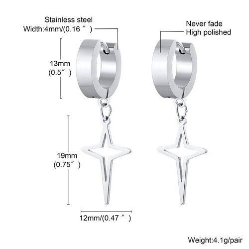 Cerceau Étoile, Boucle D'oreille Étoile En Acier Inoxydable, Boucle D'oreille Pendante Polaris, Boucles D'oreilles À Breloques Étoiles Pour Hommes Et Femmes Bijoux