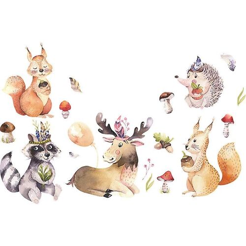 Un ensemble d'autocollants muraux - Décoration pour chambre à coucher, salon, bureau, animal, renard, cerf, hérisson - Sticker mural
