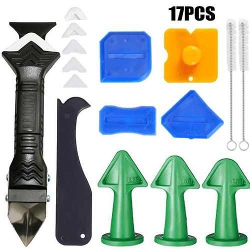 Ensemble de 17 outils de calfeutrage en silicone, grattoir à truelle, outil de finition 3 en 1 pour lisser et éliminer les coulis