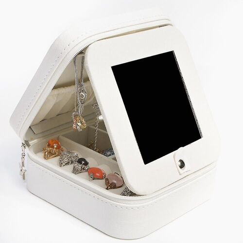 Boîte à bijoux de voyage avec miroir, petit organisateur de bijoux, présentoir, étui de rangement pour femmes et filles, boucles d'oreilles, bagues, colliers