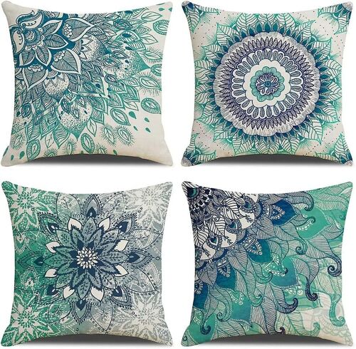Lot De 4 Housses De Coussin 45 X 45 Cm, Style Bohème Mandala Ethnique, Taie D'oreiller Décorative En Lin Pour Canapé-Lit, Chambre, Chaise, Jardin