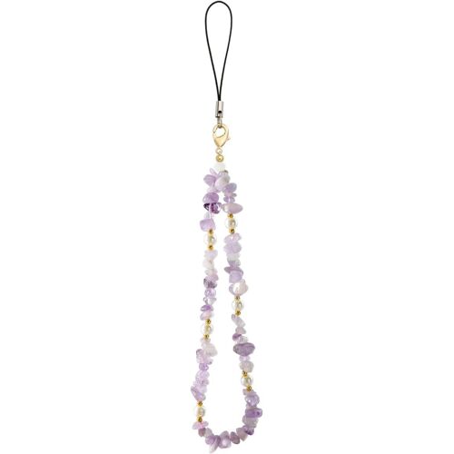 KAL-Chaîne De Téléphone Portable Courte Universelle Pendentif Pour Téléphone Portable Perles De Téléphone Portable Lanière Pierres De Cristal Dragonne Pour Téléphone Portable (Blanc + Noir)