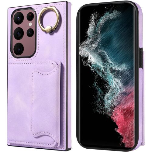 KAL-Coque Pour Samsung Galaxy S22 Ultra 5G, Ultra Mince Tpu Anti-Chute Et Antichoc Protection Housse Cover, Avec Support De Bague Et Fente Pour Carte Silicone Etui Case (Violette)