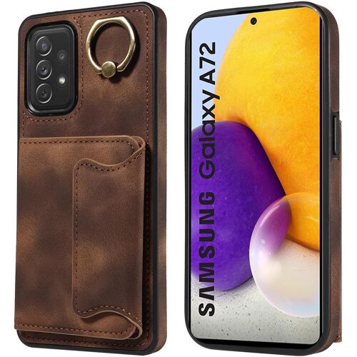KAL-Coque Pour Samsung Galaxy A72 5G / A72 4G, Ultra Mince Tpu Anti-Chute Et Antichoc Protection Housse Cover, Avec Support De Bague Et Fente Pour Carte Silicone Etui Case (Brun)
