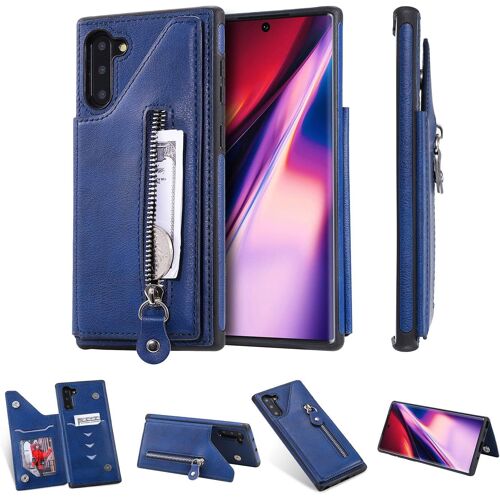 KAL-Coque Compatible Avec Samsung Galaxy Note 10 / Note 10 5G, Fonction De Support De Portefeuille En Cuir Housse Arrière En Tpu (Anti-Chute) Couleur Unie - Bleu