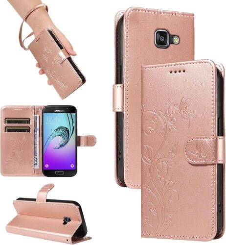 KAL-Coque Pour Samsung Galaxy Sm-A310F / A3 2016 - Étui Coque Antichoc Portefeuille Avec Porte Cartes, Pu Cuir Magnétique Boîtier En Silicone Et Protection De Caméra, Or Rose