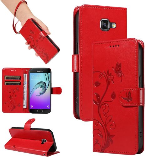 KAL-Coque Pour Samsung Galaxy Sm-A310F / A3 2016 - Étui Coque Antichoc Portefeuille Avec Porte Cartes, Pu Cuir Magnétique Boîtier En Silicone Et Protection De Caméra, Rouge