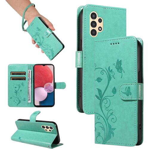KAL-Coque Pour Samsung Galaxy A13 4G 5G / A13 Lite 4G - Étui Coque Antichoc Portefeuille Avec Porte Cartes, Pu Cuir Magnétique Boîtier En Silicone Et Protection De Caméra, Vert