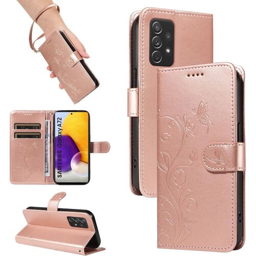 KAL-Coque Pour Samsung Galaxy A72 4G 5G - Étui Coque Antichoc Portefeuille Avec Porte Cartes, Pu Cuir Magnétique Boîtier En Silicone Et Protection De Caméra, Or Rose