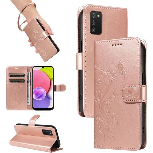 Kal-Coque Pour Samsung Galaxy A03s - Étui Coque Antichoc Portefeuille Avec Porte Cartes, Pu Cuir Magnétique Boîtier En Silicone Et Protection De Caméra, Or Rose