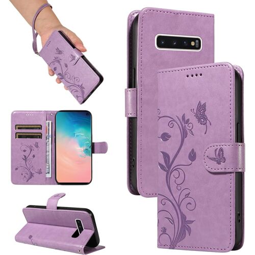 KAL-Coque Pour Samsung Galaxy S10 - Étui Coque Antichoc Portefeuille Avec Porte Cartes, Pu Cuir Magnétique Boîtier En Silicone Et Protection De Caméra, Violette