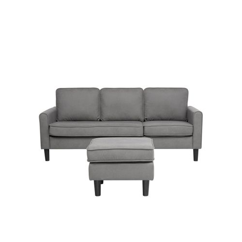 Canapé 3 Places Avec Pouf En Tissu Gris Clair Avesta