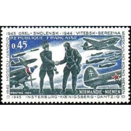 Timbre France 1969 Oblitéré Escadrille Normandie-Niemen 0.45 Yt1606
