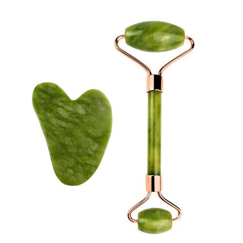 Rouleau De Jade Et Gua Sha - Jade Roller Visage Et Gua Sha Masseur - Rouleau De Jade Double Extrémité Et Pierre De Massage Naturelle De Rangement Pour Anti-Âge Anti-Rides