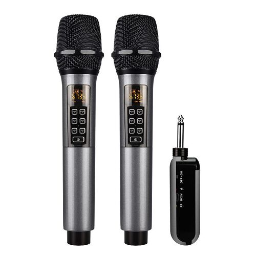 Lot de 2 microphones sans fil Bluetooth Reverb avec câble de port Android Le noir
