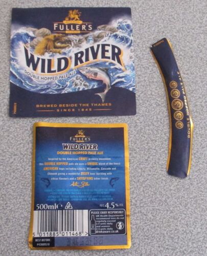 Ensemble Des 3 Étiquettes D'une Bouteille De Bière Fuller's Wild River - Double Hopped Pale Ale - Griffin Brewery - Bière Du Royaume Uni